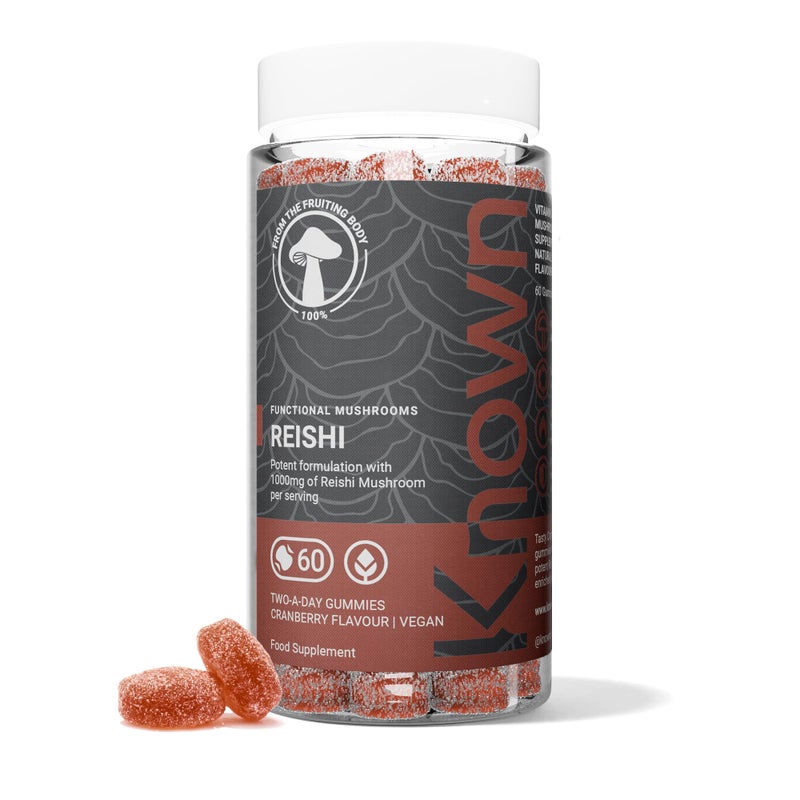 Known Delicious Reishi Gummies - 1000mg Reishi Mushroom, Vitamin C - Immune Support - Natural Cranberry Flavour - 60 Vegan Gummies, 1 Month Supply